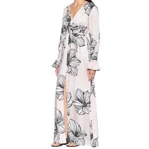 Alexia Admor Blush Pink Satin Floral Bell Sleeve Maxi Dress, Size Small NWT